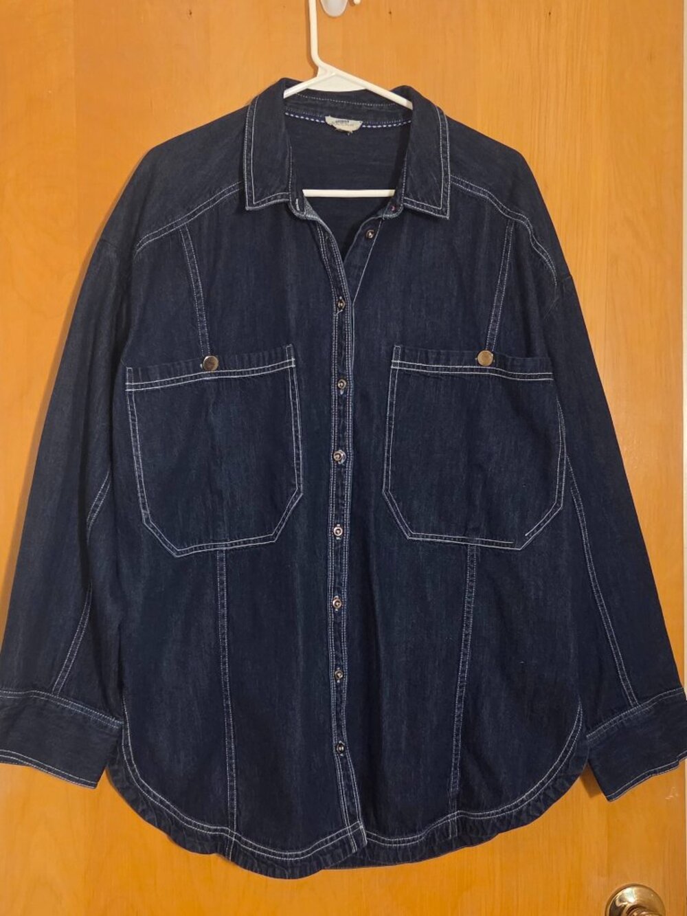 Pilcro Denim Chore Barn Jacket Womens L Dark Blue Oversized Streetwear FLAW